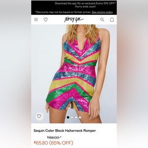 Nasty Gal Sequin Color Block Halterneck Romper